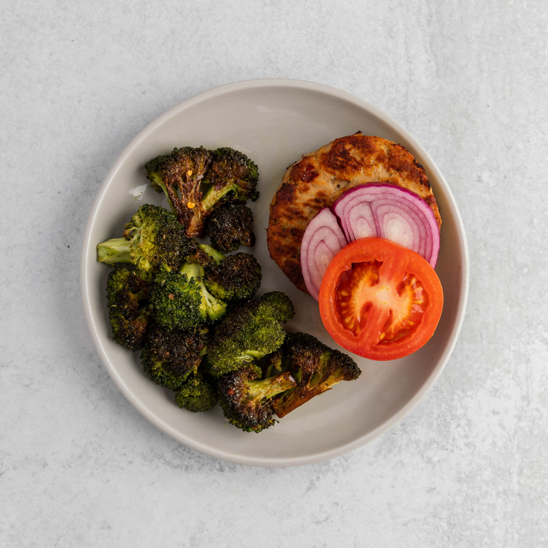 Chicken Burger with Burnt Broccoli