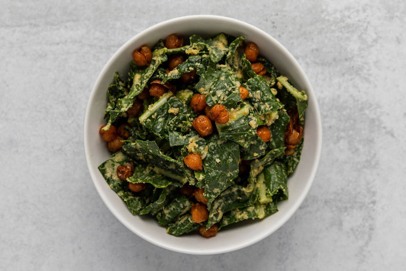 Kale Caesar with toasted chickpeas